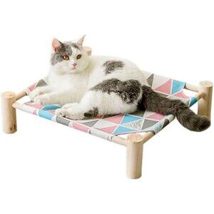 Cat/Dog Bed,Wooden PetHammock Bed,Elevated Breathable DogBed,Detachable Portable
